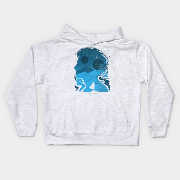 Paul Atreides on Arrakis, Double Exposure Minimalist Illustration Kids Hoodie by Dream Artworks